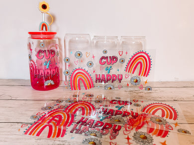 Cup of Happy - 16oz Glass Can Cup Wrap