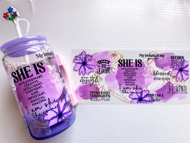 She Is..16oz Glass Can Cup Wrap