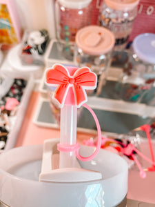 Pink Bow (with cap) -Straw Topper