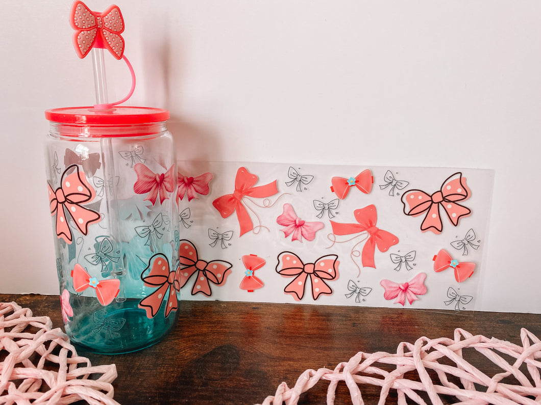 Pink Bows - 16oz glass can cup wrap