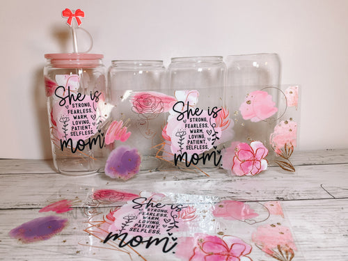 She is Mom- 16oz Glass Can Cup Wrap