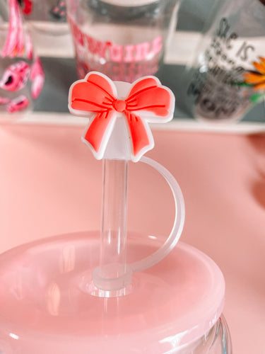 Pink Bow (with cap) -Straw Topper