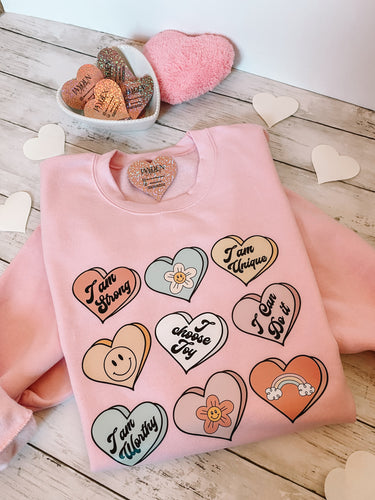 Motivational Candy Hearts crew neck