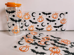 Bats & Pumpkin fun- 16oz glass Can Cup Wrap