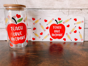 Teach Love- red apple Glass Can Cup Wrap