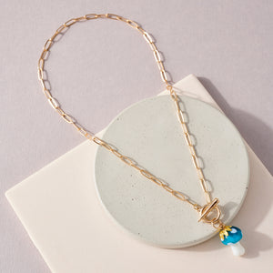Mushroom charm necklace - blue