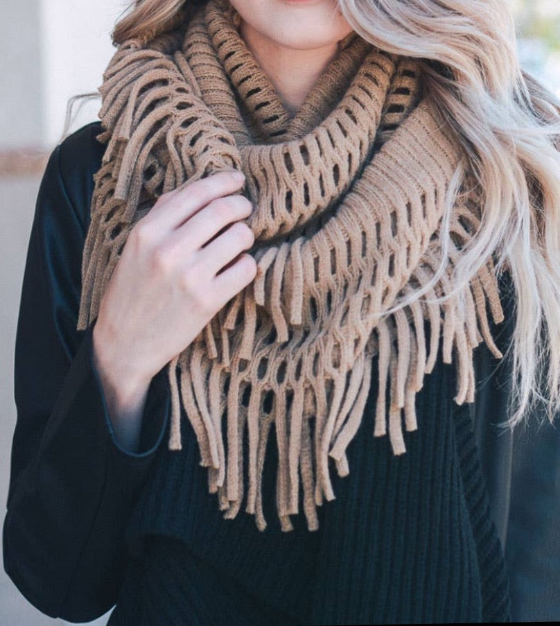 Mocha Tassel infinity scarf