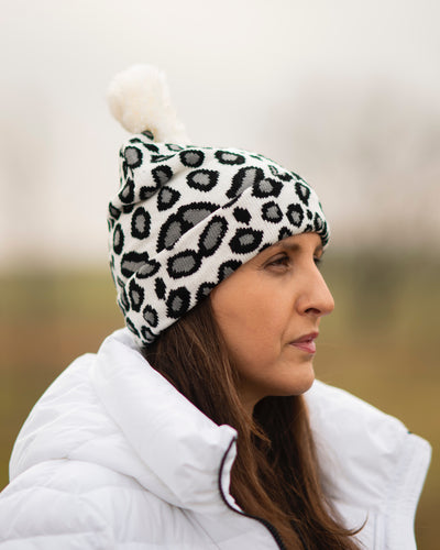 Skye Pom Pom leopard print Beanie