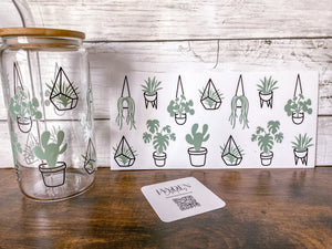 Adorable Plants  16oz Glass Can Cup Wrap